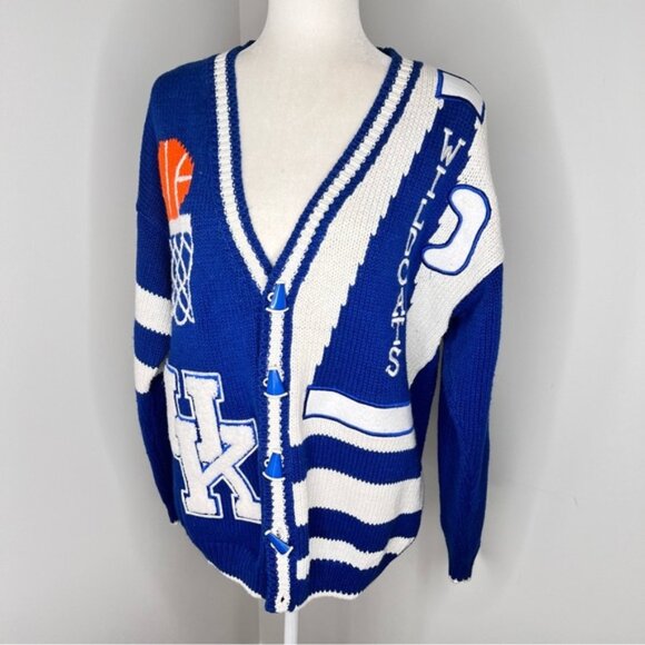 Vintage University Of Kentucky Wildcats Basketball Cheer Cardigan Sweater L - Picture 1 of 6